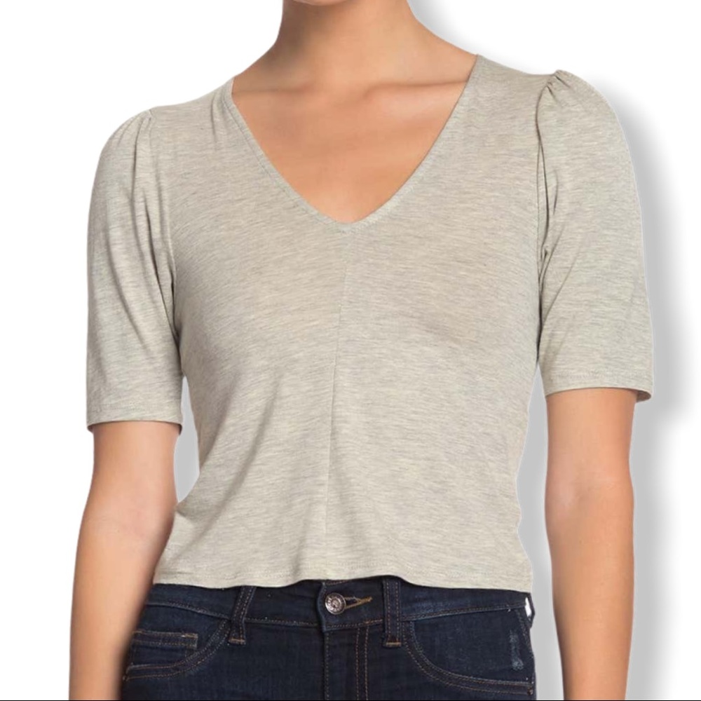 Hiatus grey half puff sleeve‎ v-neck tee XL new